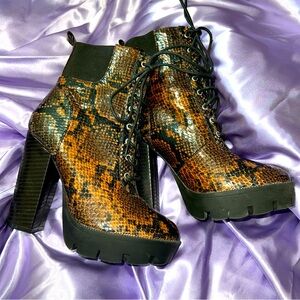 Platform lace up above ankle boots Vegan Snake Skin